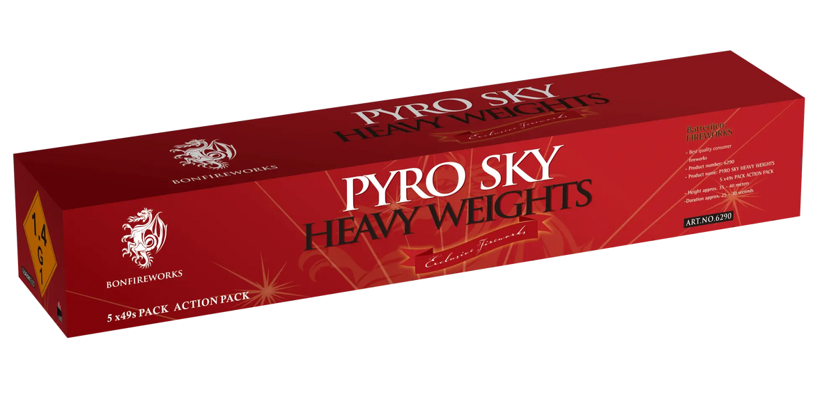 Pyro Sky Heavy Weights 5er Set 245's BONFIREWORKS Rubro