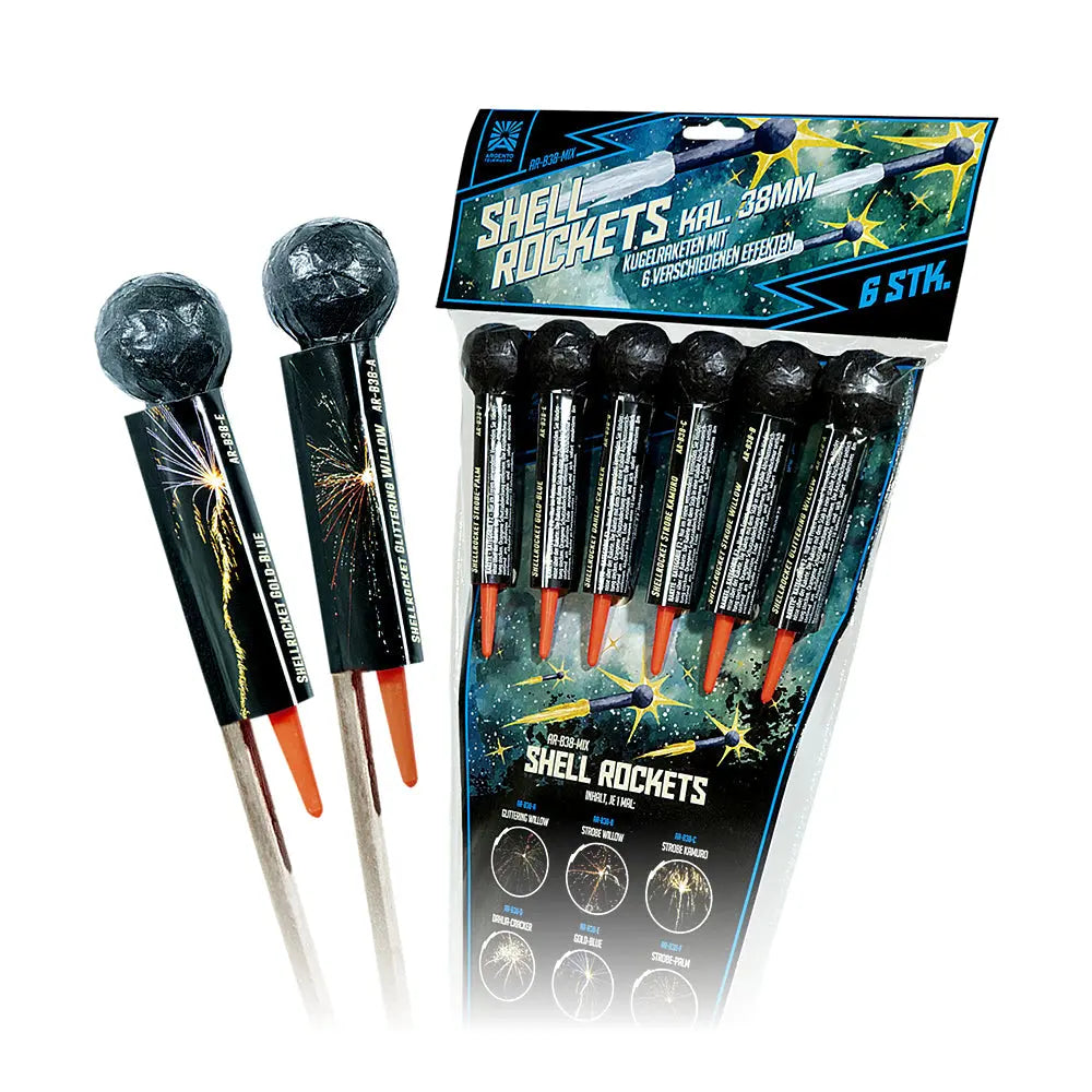 Shellrockets Cal. 38 mm 6er Pack Kugelraketen Argento