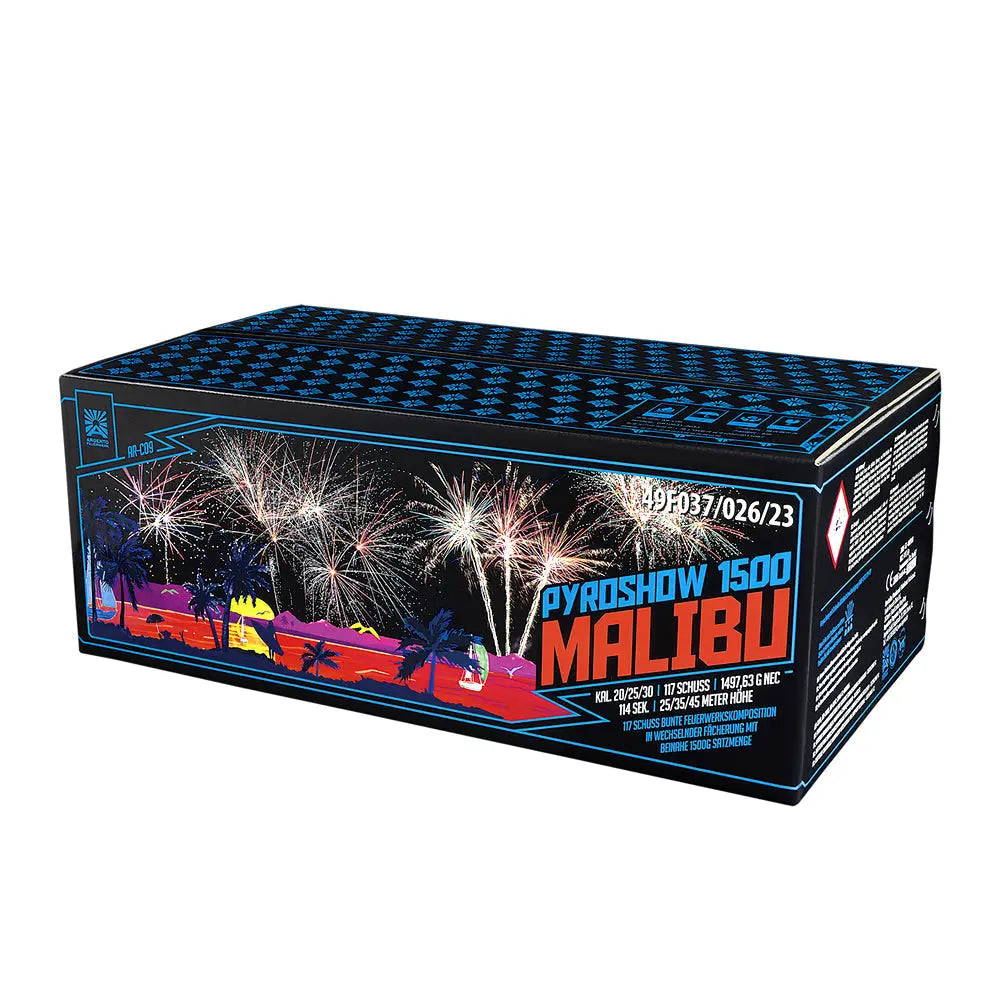 Pyroshow Mit Auto ARGENTO Pyroshow 1500-A Malibu 117 Schuss Verbundfeuerwerk Showbox