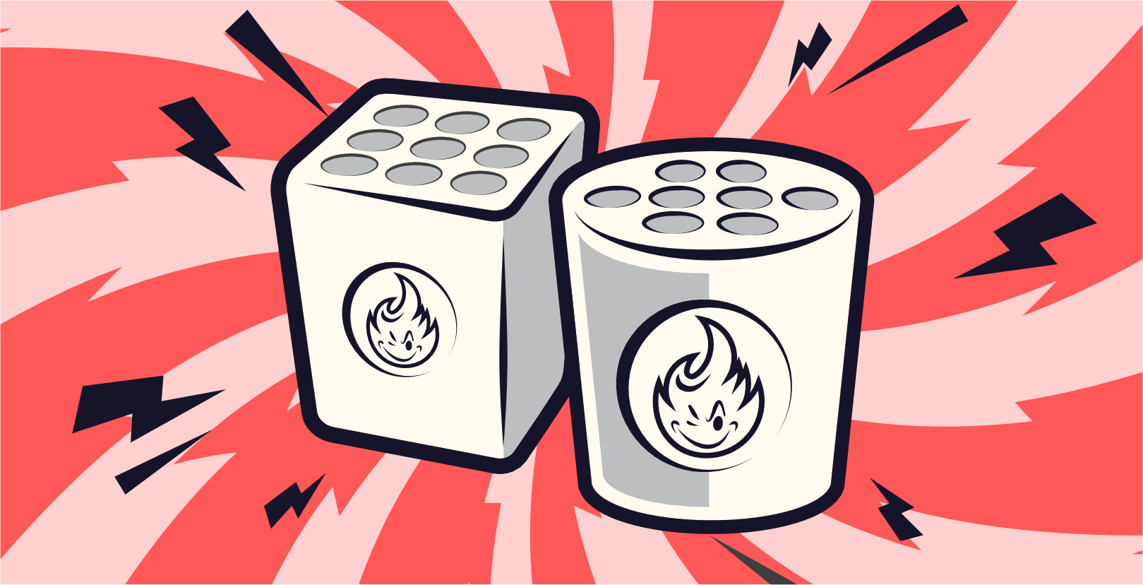 Die Argento Seta Feuerwerksbatterie 10sh von Argento verfügt über ein zylindrisches Design mit einer cartoonartigen grünen Kreatur, einem orangefarbenen, wirbelnden Hintergrund, Feuerwerksbildern auf dem Etikett und einem weißen Flammenlogo in der unteren linken Ecke.