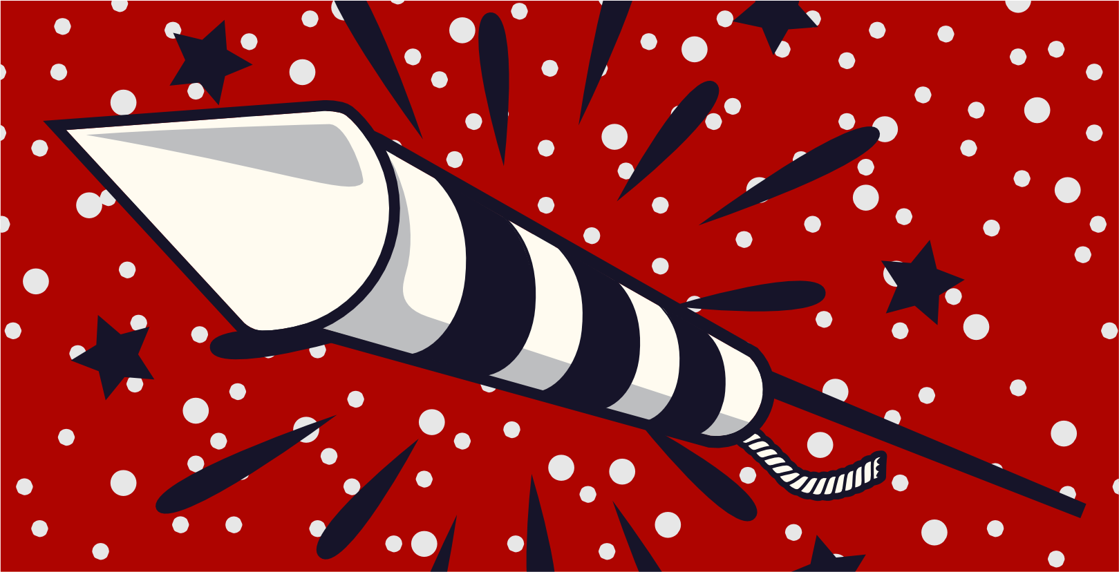 Das Magnum Howling Rockets 6er Pack Raketen von Magnum präsentiert sich in einer farbenfrohen Verpackung auf orangefarbenem Hintergrund mit gelben Punkten. In der unteren linken Ecke ist ein kleines Flammenlogo platziert.