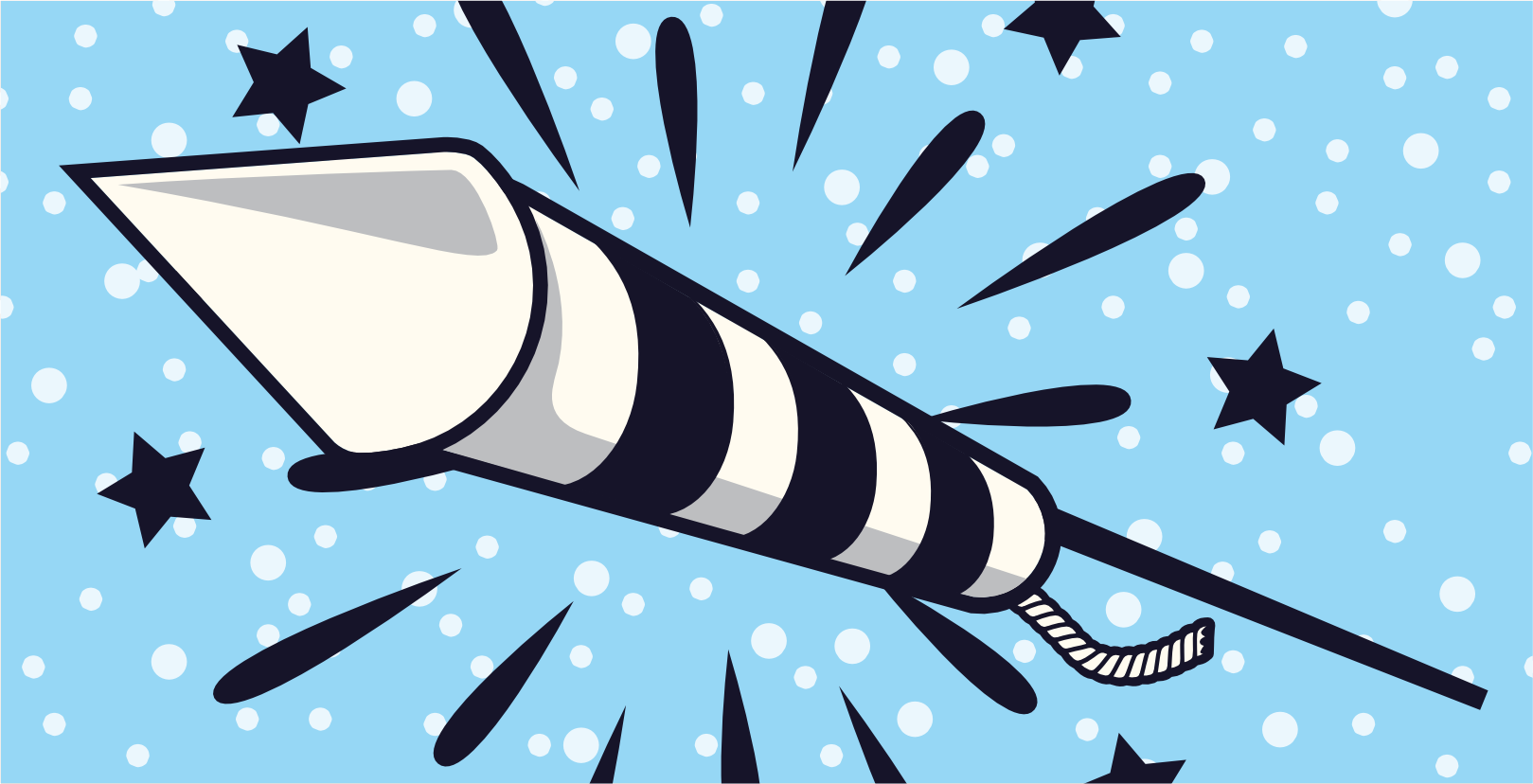 Das Magnum Howling Rockets 6er Pack Raketen von Magnum präsentiert sich in einer farbenfrohen Verpackung auf orangefarbenem Hintergrund mit gelben Punkten. In der unteren linken Ecke ist ein kleines Flammenlogo platziert.