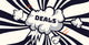 Eine Explosion im Comic-Stil mit dem Wort „DEALS“ in fetten Buchstaben in der Mitte, umgeben von dynamischen schwarzen und weißen Streifen und Rauchwolken, vor einem cremefarbenen Hintergrund.