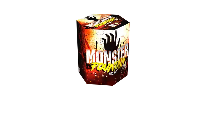 Eine Spielbox mit dem Titel „Monster Town“ mit einer Handsilhouette vor einem orangefarbenen, roten und schwarzen Hintergrund fängt eine Horrorstimmung ein, die der Klasek Monster Fountain von Klasek ähnelt.