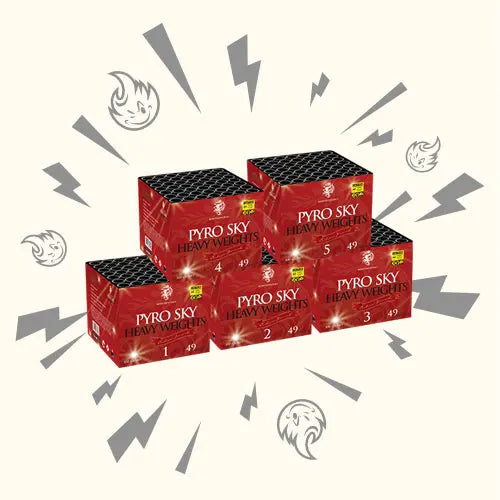 Pyro Sky Heavy Weights 5er Set 245's BONFIREWORKS Rubro