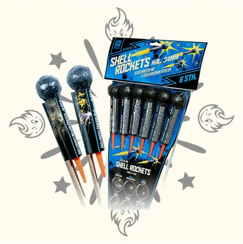 Shellrockets Cal. 34 mm 6er Pack Kugelraketen Argento
