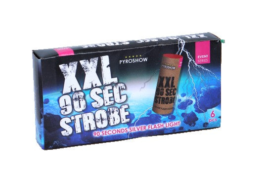 Schachtel Magnum Stroboskop 90sec 6er Pack von Magnum, mit einem vom Blitz inspirierten Design, einem Bild des Stroboskops, dem Text "90 Sekunden silbernes Blitzlicht" und mit 6 Stück pro Schachtel.